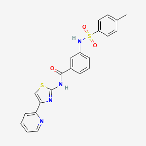 molecular formula C22H18N4O3S2 B3307498 3-(4-methylbenzenesulfonamido)-N-[4-(pyridin-2-yl)-1,3-thiazol-2-yl]benzamide CAS No. 933229-16-4