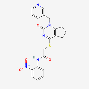 molecular formula C21H19N5O4S B3307500 N-(2-nitrophenyl)-2-((2-oxo-1-(pyridin-3-ylmethyl)-2,5,6,7-tetrahydro-1H-cyclopenta[d]pyrimidin-4-yl)thio)acetamide CAS No. 933231-23-3