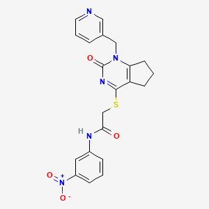 molecular formula C21H19N5O4S B3307502 N-(3-nitrophenyl)-2-((2-oxo-1-(pyridin-3-ylmethyl)-2,5,6,7-tetrahydro-1H-cyclopenta[d]pyrimidin-4-yl)thio)acetamide CAS No. 933251-51-5