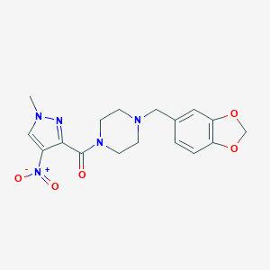 molecular formula C17H19N5O5 B330756 1-(1,3-benzodioxol-5-ylmethyl)-4-({4-nitro-1-methyl-1H-pyrazol-3-yl}carbonyl)piperazine 