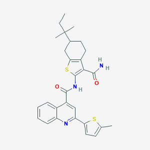 molecular formula C29H31N3O2S2 B330757 N-[3-carbamoyl-6-(2-methylbutan-2-yl)-4,5,6,7-tetrahydro-1-benzothiophen-2-yl]-2-(5-methylthiophen-2-yl)quinoline-4-carboxamide 