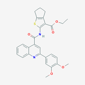 molecular formula C28H26N2O5S B330767 ethyl 2-({[2-(3,4-dimethoxyphenyl)-4-quinolinyl]carbonyl}amino)-5,6-dihydro-4H-cyclopenta[b]thiophene-3-carboxylate 