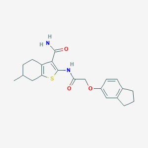 molecular formula C21H24N2O3S B330775 2-{[(2,3-dihydro-1H-inden-5-yloxy)acetyl]amino}-6-methyl-4,5,6,7-tetrahydro-1-benzothiophene-3-carboxamide 