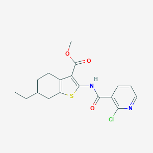 molecular formula C18H19ClN2O3S B330782 Methyl 2-{[(2-chloro-3-pyridinyl)carbonyl]amino}-6-ethyl-4,5,6,7-tetrahydro-1-benzothiophene-3-carboxylate 