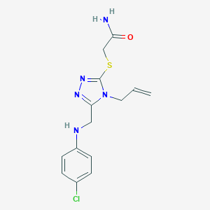 molecular formula C14H16ClN5OS B330783 2-[[5-[(4-Chloroanilino)methyl]-4-prop-2-enyl-1,2,4-triazol-3-yl]sulfanyl]acetamide 