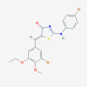 molecular formula C19H16Br2N2O3S B330788 (5Z)-2-(4-bromoanilino)-5-[(3-bromo-5-ethoxy-4-methoxyphenyl)methylidene]-1,3-thiazol-4-one 
