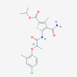 molecular formula C20H23ClN2O5S B330789 Isopropyl 4-(aminocarbonyl)-5-{[2-(4-chloro-2-methylphenoxy)propanoyl]amino}-3-methyl-2-thiophenecarboxylate 