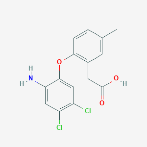 molecular formula C15H13Cl2NO3 B3307937 2-(2-(2-Amino-4,5-dichlorophenoxy)-5-methylphenyl)acetic acid CAS No. 93566-15-5