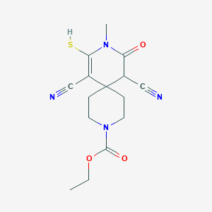 molecular formula C15H18N4O3S B330797 Ethyl 7,11-dicyano-9-methyl-10-oxo-8-sulfanyl-3,9-diazaspiro[5.5]undec-7-ene-3-carboxylate 