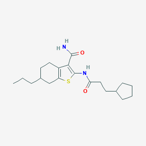 molecular formula C20H30N2O2S B330812 2-[(3-Cyclopentylpropanoyl)amino]-6-propyl-4,5,6,7-tetrahydro-1-benzothiophene-3-carboxamide 