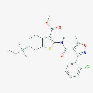 molecular formula C26H29ClN2O4S B330814 Methyl 2-({[3-(2-chlorophenyl)-5-methyl-4-isoxazolyl]carbonyl}amino)-6-tert-pentyl-4,5,6,7-tetrahydro-1-benzothiophene-3-carboxylate 