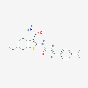 molecular formula C23H28N2O2S B330823 6-Ethyl-2-{[3-(4-isopropylphenyl)acryloyl]amino}-4,5,6,7-tetrahydro-1-benzothiophene-3-carboxamide 