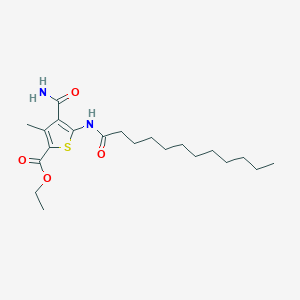 molecular formula C21H34N2O4S B330837 Ethyl 4-(aminocarbonyl)-5-(dodecanoylamino)-3-methyl-2-thiophenecarboxylate 
