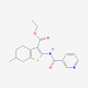 molecular formula C18H20N2O3S B330845 Ethyl 6-methyl-2-[(pyridin-3-ylcarbonyl)amino]-4,5,6,7-tetrahydro-1-benzothiophene-3-carboxylate 