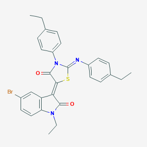 molecular formula C29H26BrN3O2S B330860 5-bromo-1-ethyl-3-{3-(4-ethylphenyl)-2-[(4-ethylphenyl)imino]-4-oxo-1,3-thiazolidin-5-ylidene}-1,3-dihydro-2H-indol-2-one 