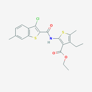 molecular formula C20H20ClNO3S2 B330878 Ethyl 2-{[(3-chloro-6-methyl-1-benzothien-2-yl)carbonyl]amino}-4-ethyl-5-methyl-3-thiophenecarboxylate 