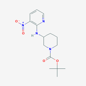 molecular formula C15H22N4O4 B3308780 3-(3-Nitro-pyridin-2-ylamino)-piperidine-1-carboxylic acid tert-butyl ester CAS No. 939986-16-0