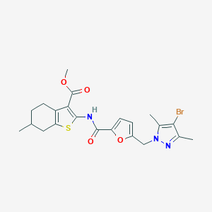 molecular formula C22H24BrN3O4S B330882 methyl 2-[({5-[(4-bromo-3,5-dimethyl-1H-pyrazol-1-yl)methyl]furan-2-yl}carbonyl)amino]-6-methyl-4,5,6,7-tetrahydro-1-benzothiophene-3-carboxylate 