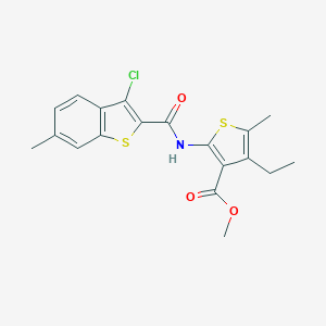 molecular formula C19H18ClNO3S2 B330883 Methyl 2-{[(3-chloro-6-methyl-1-benzothien-2-yl)carbonyl]amino}-4-ethyl-5-methyl-3-thiophenecarboxylate 