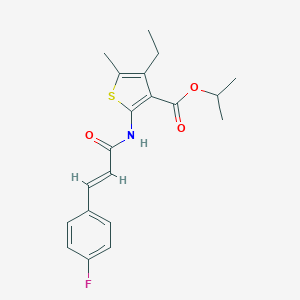 molecular formula C20H22FNO3S B330901 Isopropyl 4-ethyl-2-{[3-(4-fluorophenyl)acryloyl]amino}-5-methyl-3-thiophenecarboxylate 