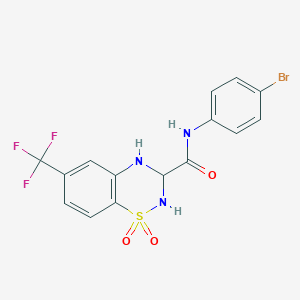 molecular formula C15H11BrF3N3O3S B3309044 N-(4-bromophenyl)-1,1-dioxo-6-(trifluoromethyl)-3,4-dihydro-2H-1lambda6,2,4-benzothiadiazine-3-carboxamide CAS No. 941877-31-2