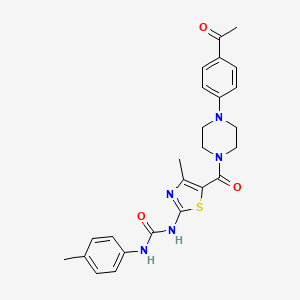 molecular formula C25H27N5O3S B3309102 1-(5-(4-(4-Acetylphenyl)piperazine-1-carbonyl)-4-methylthiazol-2-yl)-3-(p-tolyl)urea CAS No. 941886-53-9