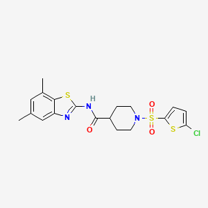 molecular formula C19H20ClN3O3S3 B3309115 1-((5-chlorothiophen-2-yl)sulfonyl)-N-(5,7-dimethylbenzo[d]thiazol-2-yl)piperidine-4-carboxamide CAS No. 941896-68-0