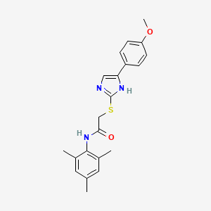 molecular formula C21H23N3O2S B3309157 N-mesityl-2-((5-(4-methoxyphenyl)-1H-imidazol-2-yl)thio)acetamide CAS No. 941905-84-6