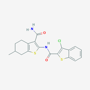 molecular formula C19H17ClN2O2S2 B330919 N-(3-carbamoyl-6-methyl-4,5,6,7-tetrahydro-1-benzothiophen-2-yl)-3-chloro-1-benzothiophene-2-carboxamide 