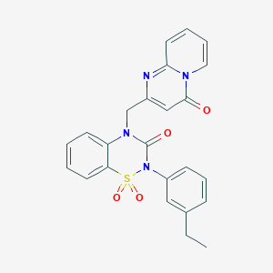 molecular formula C24H20N4O4S B3309264 2-(3-ethylphenyl)-4-((4-oxo-4H-pyrido[1,2-a]pyrimidin-2-yl)methyl)-2H-benzo[e][1,2,4]thiadiazin-3(4H)-one 1,1-dioxide CAS No. 941924-05-6