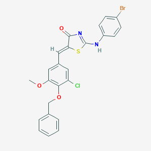 (5Z)-2-(4-bromoanilino)-5-[(3-chloro-5-methoxy-4-phenylmethoxyphenyl)methylidene]-1,3-thiazol-4-one