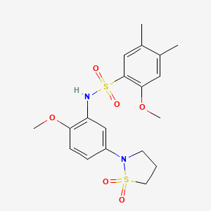molecular formula C19H24N2O6S2 B3309349 N-(5-(1,1-dioxidoisothiazolidin-2-yl)-2-methoxyphenyl)-2-methoxy-4,5-dimethylbenzenesulfonamide CAS No. 941944-37-2