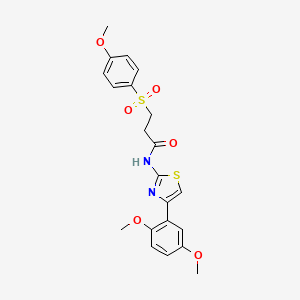 molecular formula C21H22N2O6S2 B3309384 N-(4-(2,5-dimethoxyphenyl)thiazol-2-yl)-3-((4-methoxyphenyl)sulfonyl)propanamide CAS No. 941952-27-8
