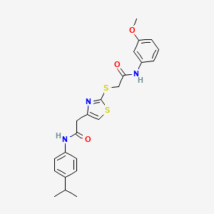 molecular formula C23H25N3O3S2 B3309411 N-(4-isopropylphenyl)-2-(2-((2-((3-methoxyphenyl)amino)-2-oxoethyl)thio)thiazol-4-yl)acetamide CAS No. 941961-54-2