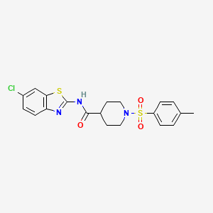 molecular formula C20H20ClN3O3S2 B3309429 N-(6-chloro-1,3-benzothiazol-2-yl)-1-(4-methylbenzenesulfonyl)piperidine-4-carboxamide CAS No. 941962-30-7