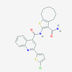 molecular formula C25H22ClN3O2S2 B330943 N-(3-carbamoyl-4,5,6,7,8,9-hexahydrocycloocta[b]thiophen-2-yl)-2-(5-chlorothiophen-2-yl)quinoline-4-carboxamide 