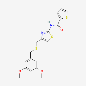 molecular formula C18H18N2O3S3 B3309475 N-(4-(((3,5-dimethoxybenzyl)thio)methyl)thiazol-2-yl)thiophene-2-carboxamide CAS No. 941973-89-3