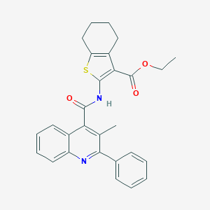 molecular formula C28H26N2O3S B330948 Ethyl 2-{[(3-methyl-2-phenyl-4-quinolinyl)carbonyl]amino}-4,5,6,7-tetrahydro-1-benzothiophene-3-carboxylate 