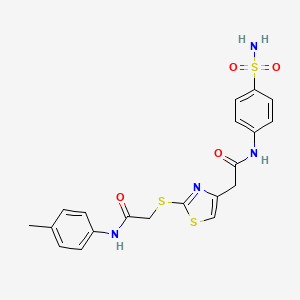 molecular formula C20H20N4O4S3 B3309496 2-((4-(2-oxo-2-((4-sulfamoylphenyl)amino)ethyl)thiazol-2-yl)thio)-N-(p-tolyl)acetamide CAS No. 941981-22-2