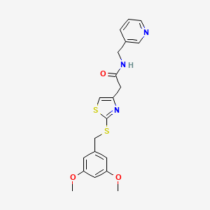 molecular formula C20H21N3O3S2 B3309498 2-(2-((3,5-dimethoxybenzyl)thio)thiazol-4-yl)-N-(pyridin-3-ylmethyl)acetamide CAS No. 941981-30-2