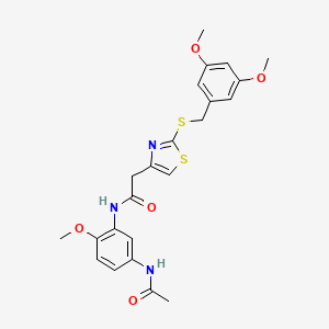 molecular formula C23H25N3O5S2 B3309501 N-(5-acetamido-2-methoxyphenyl)-2-(2-((3,5-dimethoxybenzyl)thio)thiazol-4-yl)acetamide CAS No. 941981-50-6