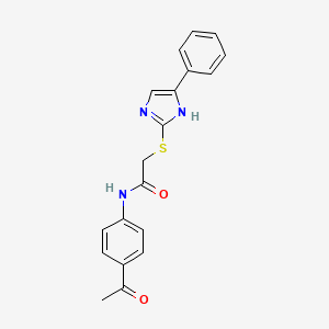 molecular formula C19H17N3O2S B3309633 N-(4-acetylphenyl)-2-[(5-phenyl-1H-imidazol-2-yl)sulfanyl]acetamide CAS No. 942009-28-1