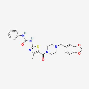 molecular formula C24H25N5O4S B3309647 1-(5-(4-(Benzo[d][1,3]dioxol-5-ylmethyl)piperazine-1-carbonyl)-4-methylthiazol-2-yl)-3-phenylurea CAS No. 942010-51-7