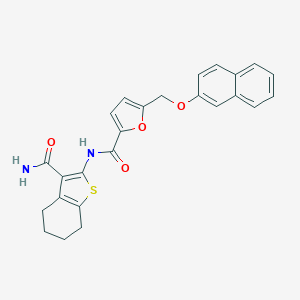 molecular formula C25H22N2O4S B330966 N-[3-(aminocarbonyl)-4,5,6,7-tetrahydro-1-benzothien-2-yl]-5-[(2-naphthyloxy)methyl]-2-furamide 