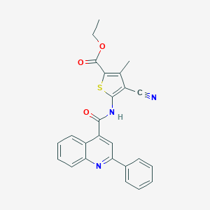 molecular formula C25H19N3O3S B330970 Ethyl 4-cyano-3-methyl-5-{[(2-phenyl-4-quinolinyl)carbonyl]amino}-2-thiophenecarboxylate 