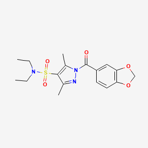 molecular formula C17H21N3O5S B3309728 1-(1,3-benzodioxol-5-ylcarbonyl)-N,N-diethyl-3,5-dimethyl-1H-pyrazole-4-sulfonamide CAS No. 942873-54-3