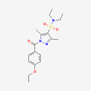 molecular formula C18H25N3O4S B3309740 1-(4-ethoxybenzoyl)-N,N-diethyl-3,5-dimethyl-1H-pyrazole-4-sulfonamide CAS No. 942873-66-7