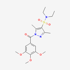 molecular formula C19H27N3O6S B3309754 N,N-diethyl-3,5-dimethyl-1-(3,4,5-trimethoxybenzoyl)-1H-pyrazole-4-sulfonamide CAS No. 943102-25-8