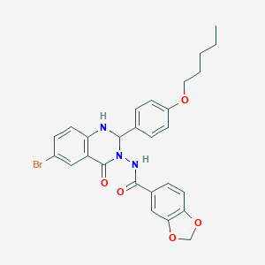 molecular formula C27H26BrN3O5 B330977 N-(6-bromo-4-oxo-2-[4-(pentyloxy)phenyl]-1,4-dihydro-3(2H)-quinazolinyl)-1,3-benzodioxole-5-carboxamide 