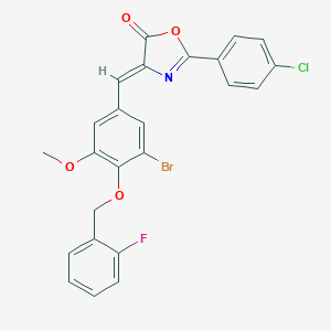 molecular formula C24H16BrClFNO4 B330998 4-{3-bromo-4-[(2-fluorobenzyl)oxy]-5-methoxybenzylidene}-2-(4-chlorophenyl)-1,3-oxazol-5(4H)-one 